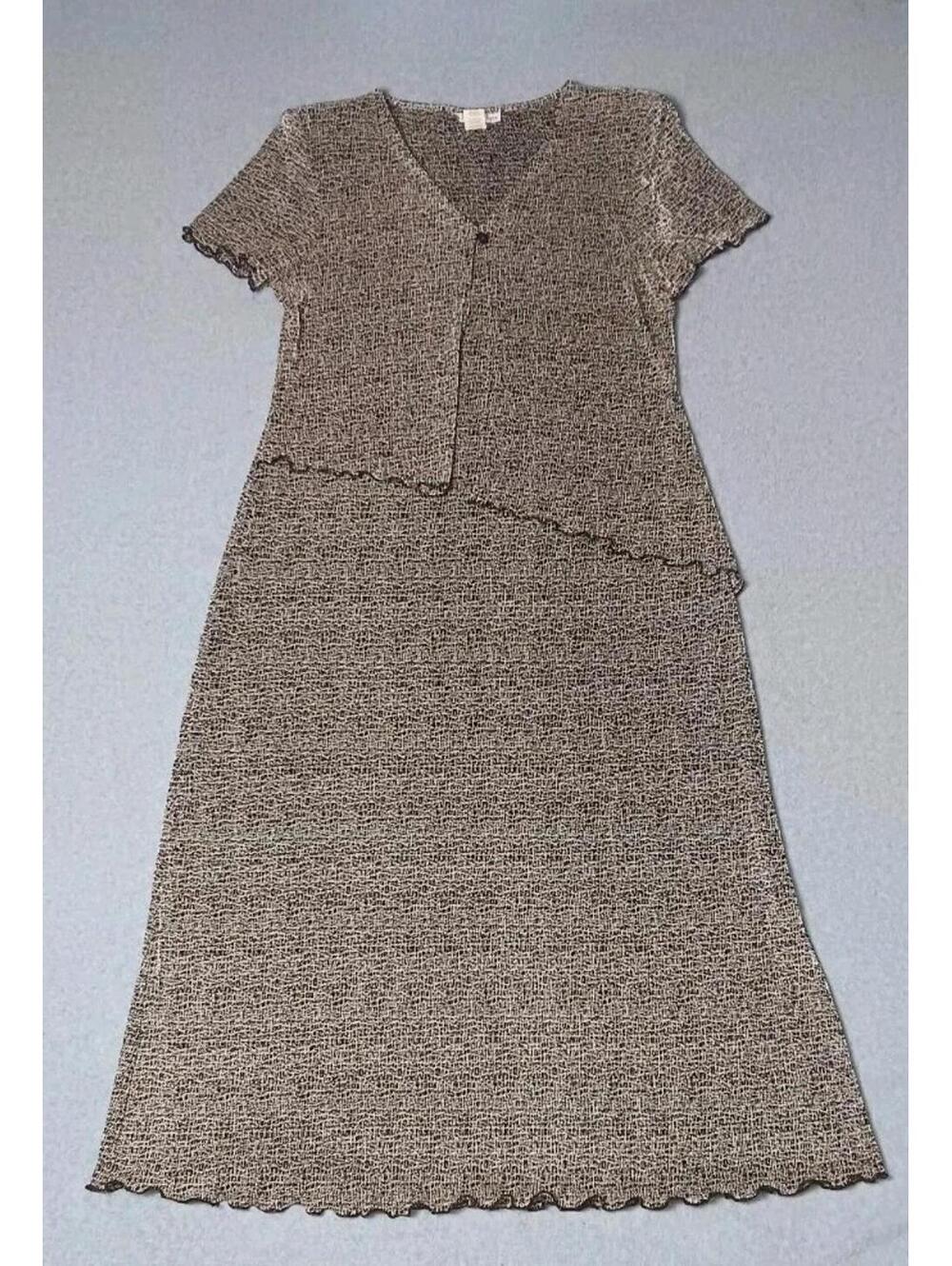 Vintage DressBarn Maxi Dress Womens Size 14 Black And Brown Textured Tier Down